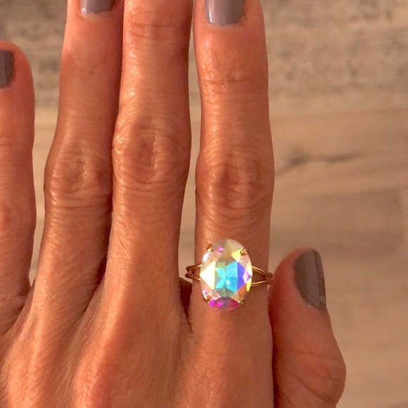 Aurora Borealis + Gold Oval Crystal Ring - Picture 10 of 16